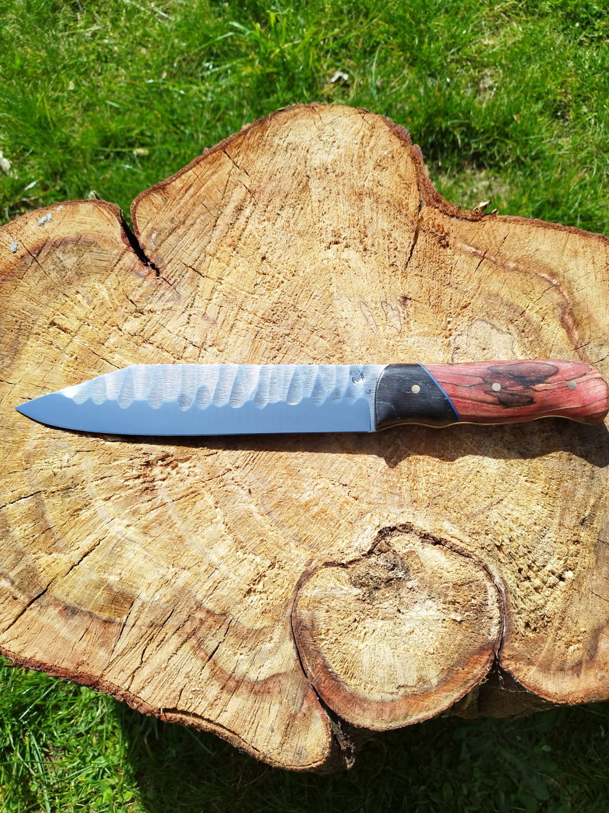 Bowie Bicolore Aspect Pierre : manche morta / G10 bleu / peuplier échauffé stabilisé rouge